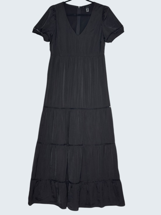 Forever 21 Women's Black Maxi Short Sleeve Crochet Lace Tiered Dress Size XL - Picture 2 of 12